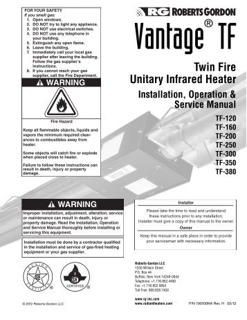 VANTAGE Â® TF Installation, Operation and ... - Roberts Gordon