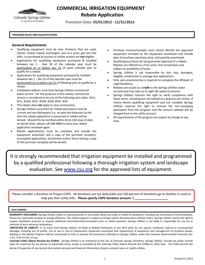 Colorado Springs Utilities Rebate Claim Form