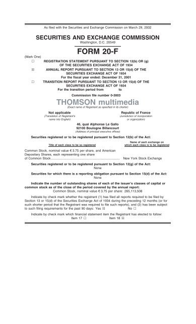 FORM 20-F THOMSON multimedia - Technicolor