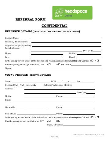 REFERRAL FORM CONFIDENTIAL - Headspace