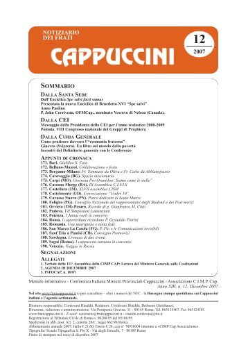 N. 12 - Notiziario dei Frati Cappuccini (dicembre 2007)