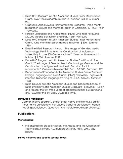 Freya Schiwy Curriculum Vitae Professional ... - Hispanic Studies