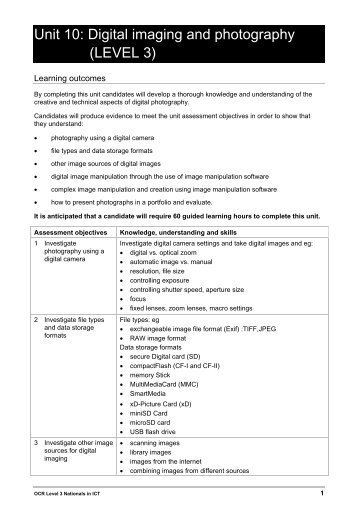 Unit 10: Digital imaging and photography (LEVEL 3) - OCR