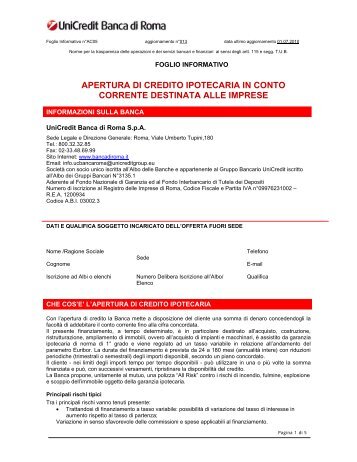 APERTURA DI CREDITO IPOTECARIA IN CONTO CORRENTE ...