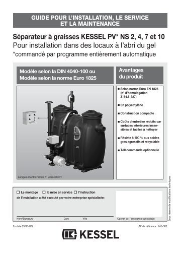 SÃ©parateur Ã  graisses KESSEL PV* NS 2, 4, 7 et 10 Pour installation ...