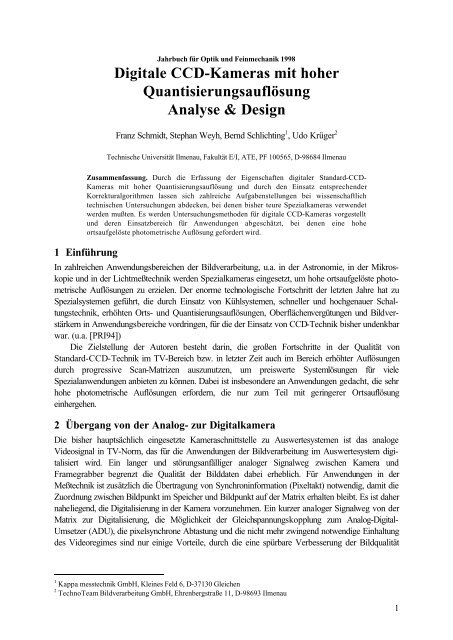 Digitale CCD-Kameras mit hoher Quantisierungsauflösung  Analyse ...