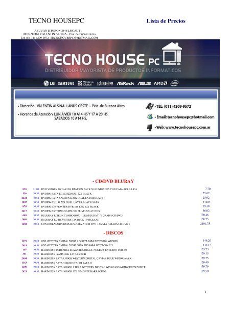 Lista de Precios - Tecno House PC