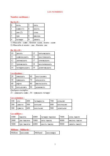 RUSSE - LES NOMBRES - Langue russe