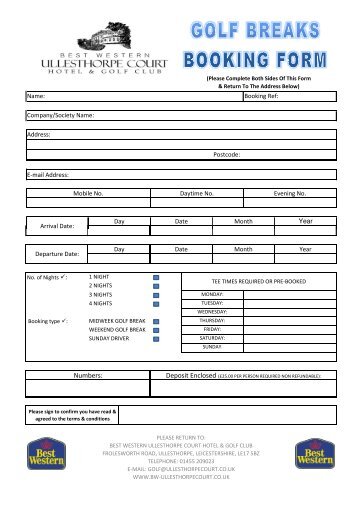 2011 Golf Break Booking Form