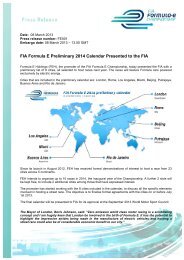 FIA Formula E Preliminary 2014 Calendar Presented to the FIA