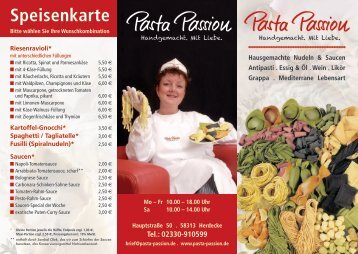 Tel.: 02330-910599 Speisenkarte -  Pasta Passion