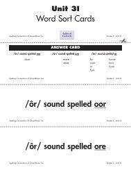 Word Sort Cards /Ã´r/ sound spelled oor /Ã´r/ sound spelled ore