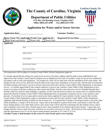 Application for Water and/or Sewer Service - Caroline County!