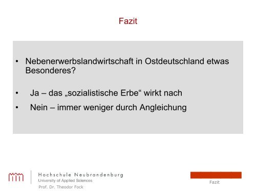 Nebenerwerb in Ostdeutschland - etwas Besonderes?, Prof. Dr ...