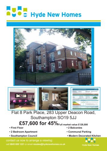 Flat 8 Park Place, 283 Upper Deacon Road ... - Hyde New Homes