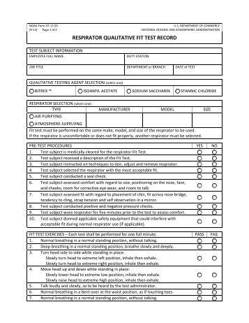 NOAA Form 57-17-03 Respiratory Qualitative Fit Test Record