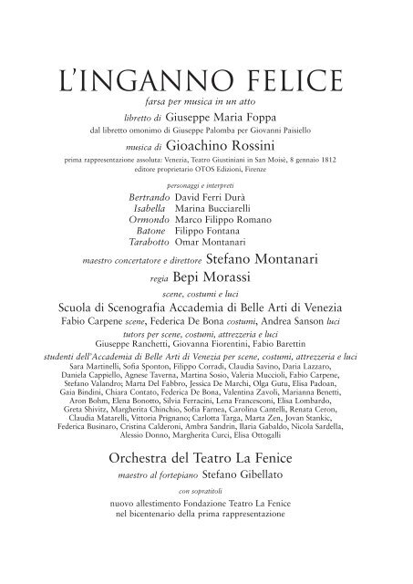 Gioachino Rossini L'inganno felice - Teatro La Fenice