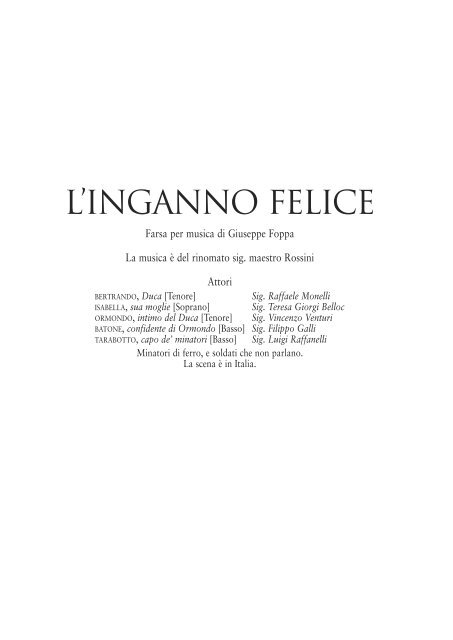 Gioachino Rossini L'inganno felice - Teatro La Fenice