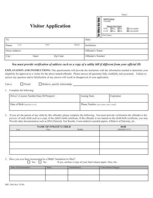 Visitor Application Ohio Department Of Rehabilitation And Correction