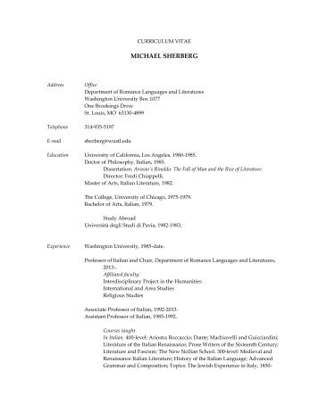 Curriculum Vitae [pdf.] - Romance Languages and Literatures