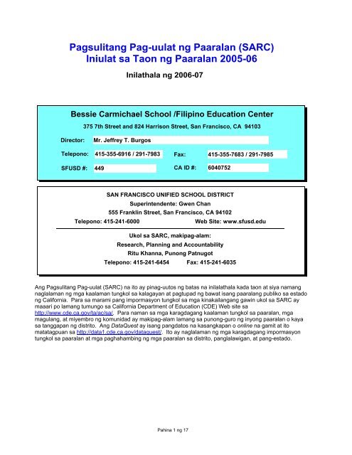 Pagsulitang Pag-uulat ng Paaralan (SARC) Iniulat ... - SFUSD: Home