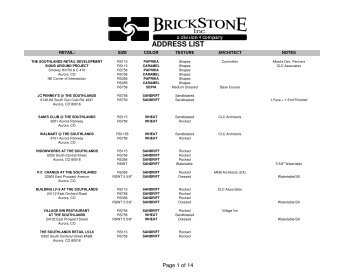 Arriscraft ADDRESS LIST - Brick and Stone Products -- Brickstone Inc.