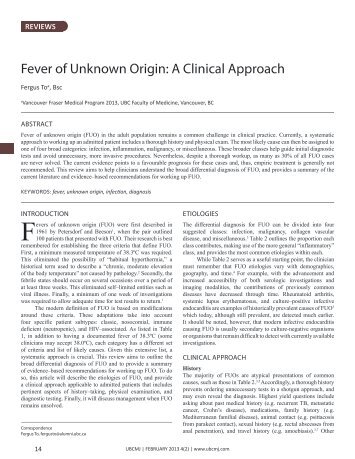 Fever of Unknown Origin: A Clinical Approach - UBC Medical Journal