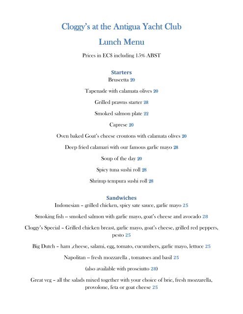 florida yacht club lunch menu