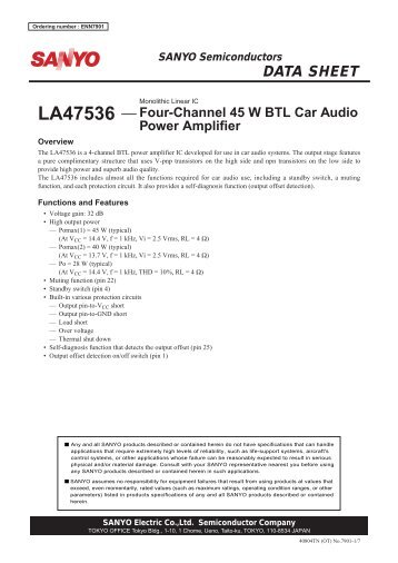 SANYO Semiconductors DATA SHEET LA47536 - Audio Lab of Ga