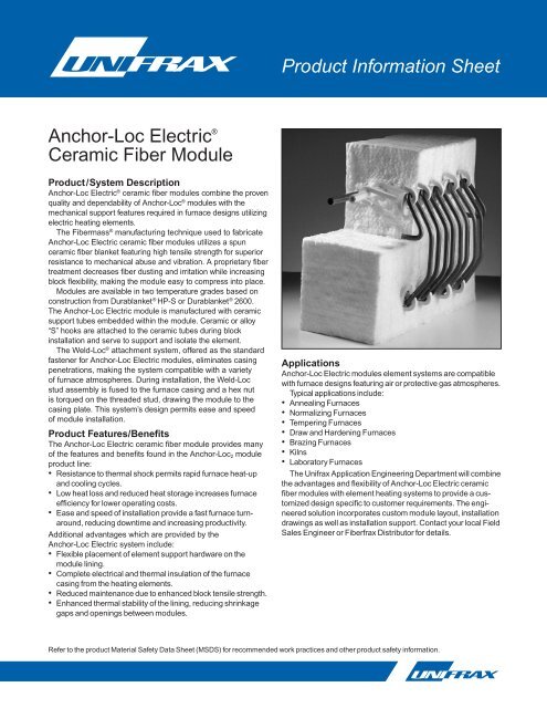 Anchor-Loc ElectricÂ® Ceramic Fiber Module Product ... - Unifrax