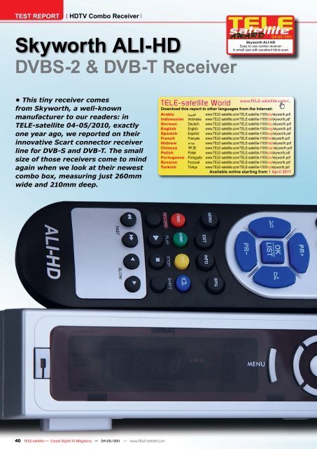 DVBS-2 & DVB-T Receiver Skyworth ALI-HD - TELE-satellite ...