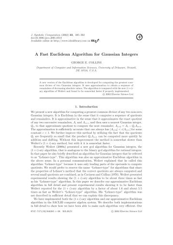 A Fast Euclidean Algorithm for Gaussian Integers