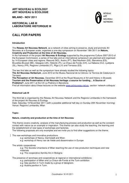 CALL FOR PAPERS - art nouveau news