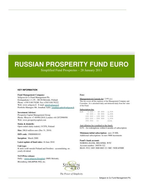 RUSSIAN PROSPERITY FUND EURO - Seligson & Co