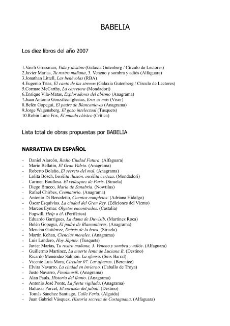 La lista de 'Babelia'