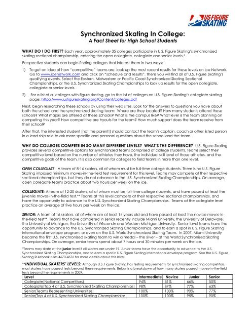 'Synchronized Skating in College' Tip Sheet - US Figure Skating