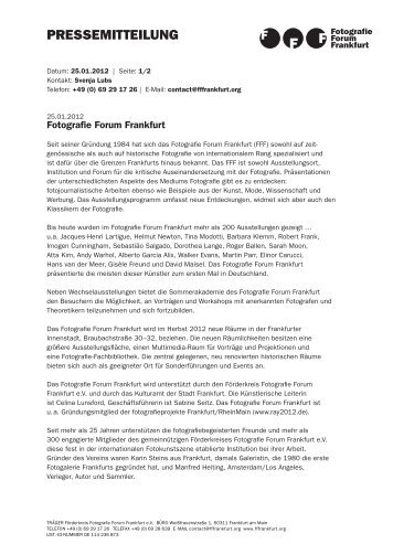 Presseinformation zum Download (PDF) - Fotografie Forum Frankfurt