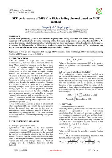 SEP performance of MFSK in Rician fading channel ... - IOSRJEN