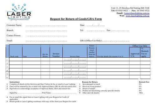 Goods Return Policy - Laser Lighting