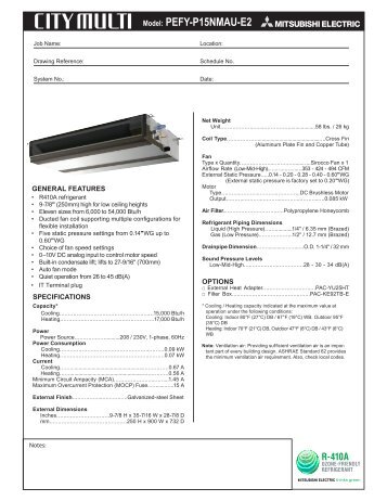 Model: PEFY-P15NMAU-E2 - Mitsubishi Electric Sales Canada Inc.
