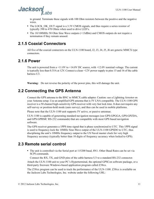 ULN-1100 User Manual - Jackson Labs Technologies, Inc.