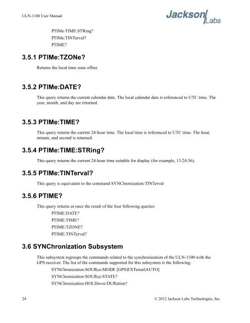 ULN-1100 User Manual - Jackson Labs Technologies, Inc.