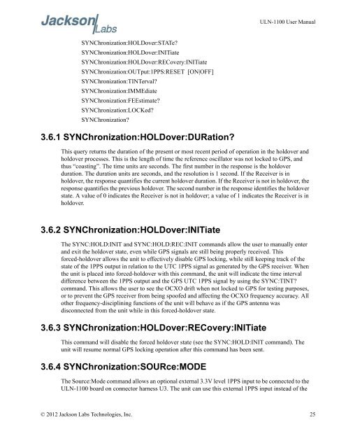 ULN-1100 User Manual - Jackson Labs Technologies, Inc.