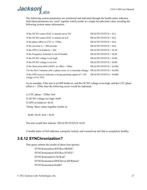 ULN-1100 User Manual - Jackson Labs Technologies, Inc.