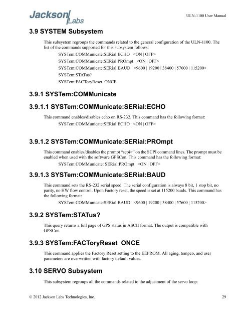 ULN-1100 User Manual - Jackson Labs Technologies, Inc.