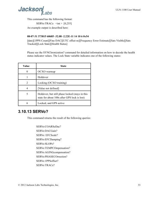 ULN-1100 User Manual - Jackson Labs Technologies, Inc.