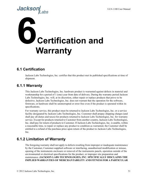 ULN-1100 User Manual - Jackson Labs Technologies, Inc.