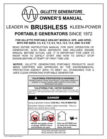 Owners Manual - Gillette Generators