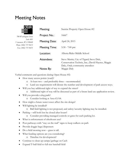 Sunrise Park Property Concept Plan - City of Tigard