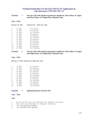 Technical Particulars For On-Line UPS For IT Applications & Line ...